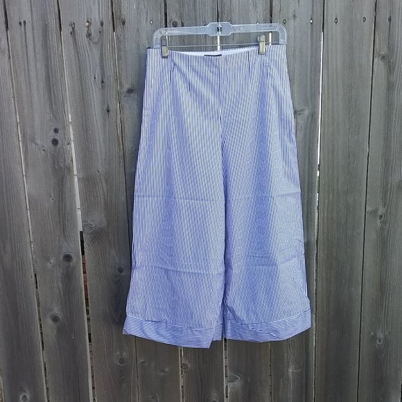 J. Crew Womens Cropped Pants Size 6 Blue White Preppy Striped Side Zipper Cuff - Picture 4 of 9